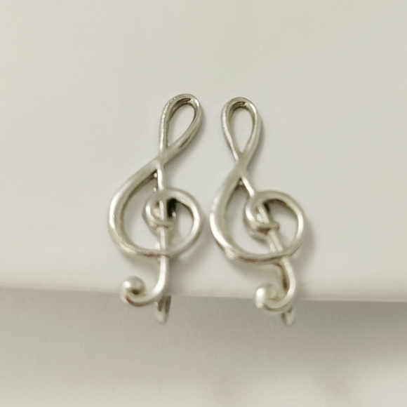 SILVER Treble Clef Delicate Screw-On Music Note Sterling Earrings New - Picture 9 of 12